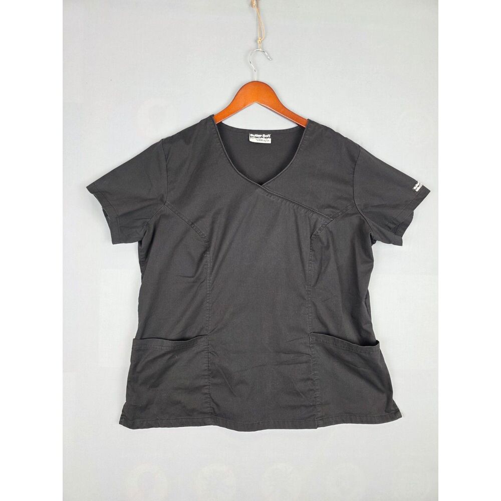 Butter-Soft Scrub Top Black Pockets Medical Hospital Workwear Size XL
